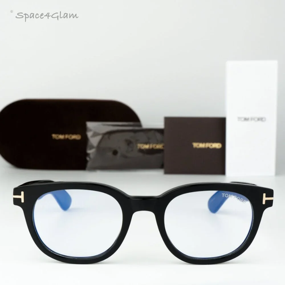 Tom Ford Women Eyeglasses Black Blue Light Block Round FT5807-B/O 001 BRAND NEW